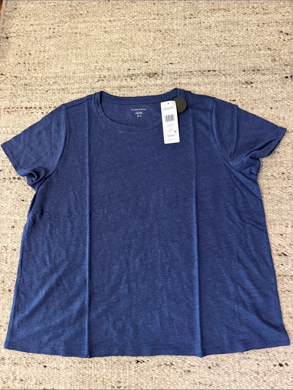 NWT Eileen Fisher Organic Linen Jersey Crew Neck Short Sleeve Tee - blue - Picture 2 of 4